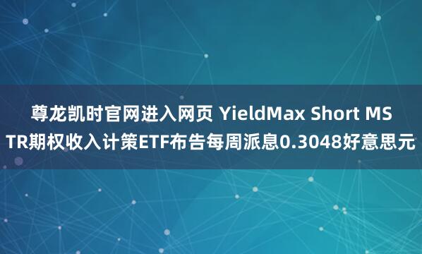 尊龙凯时官网进入网页 YieldMax Short MSTR期权收入计策ETF布告每周派息0.3048好意思元