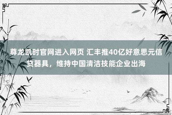 尊龙凯时官网进入网页 汇丰推40亿好意思元信贷器具,维持中国清洁技能企业出海