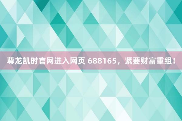 尊龙凯时官网进入网页 688165,紧要财富重组!