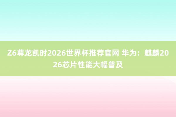Z6尊龙凯时2026世界杯推荐官网 华为:麒麟2026芯片性能大幅普及