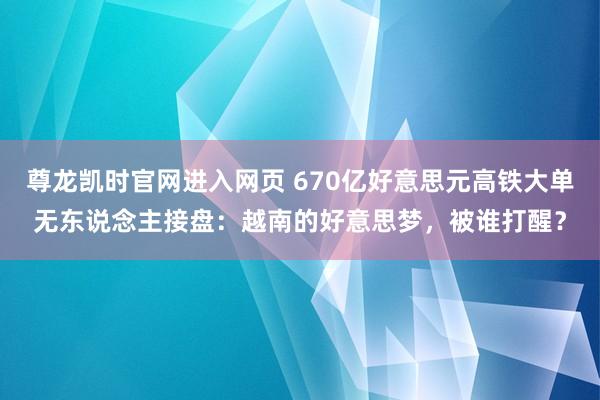 尊龙凯时官网进入网页 670亿好意思元高铁大单无东说念主接盘:越南的好意思梦,被谁打醒?