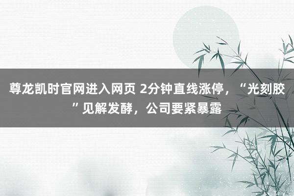 尊龙凯时官网进入网页 2分钟直线涨停,“光刻胶”见解发酵,公司要紧暴露